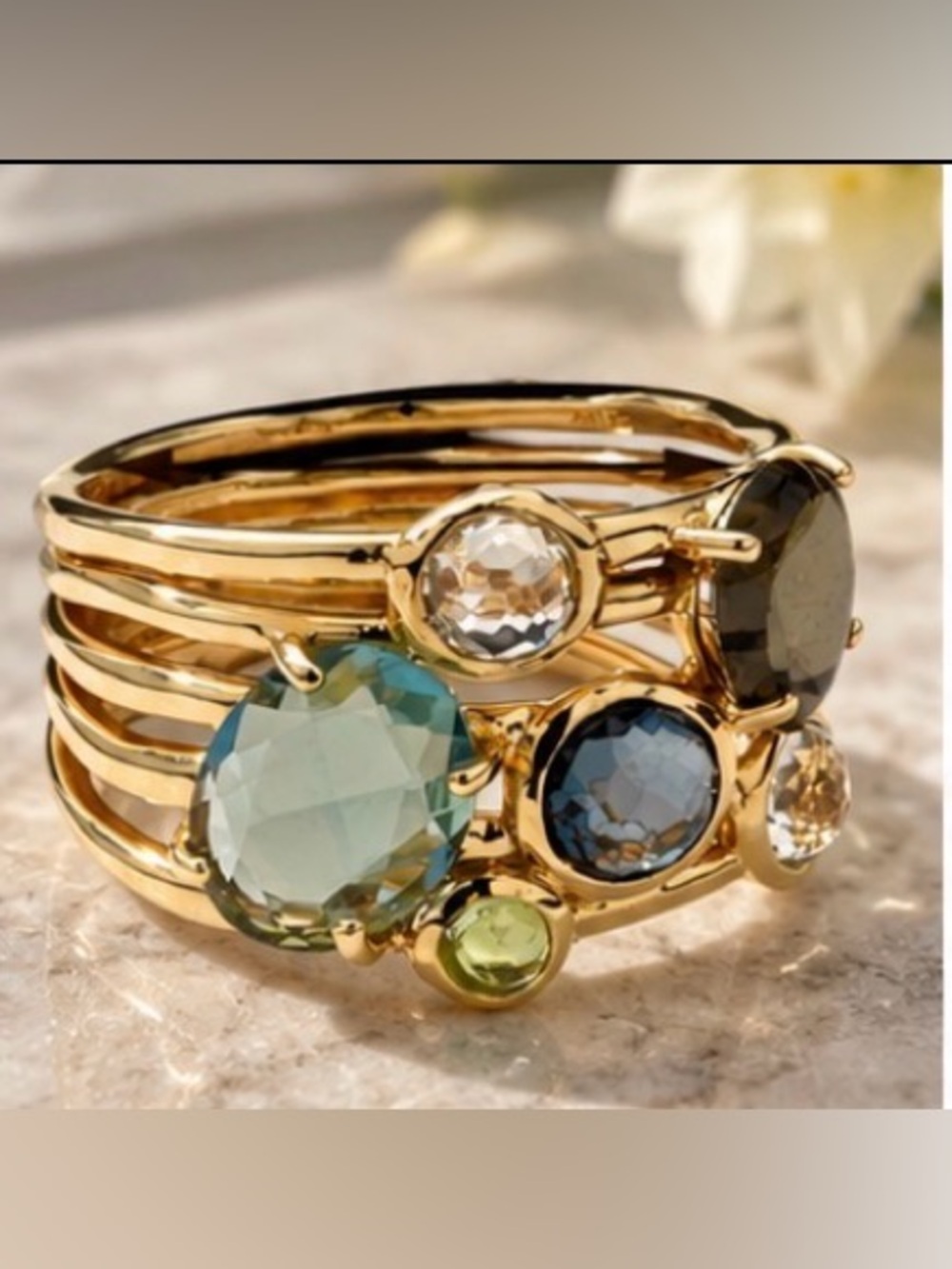 Julie Vos Style Multicolor Faceted Stone Gold Cocktail Ring Resort Statement